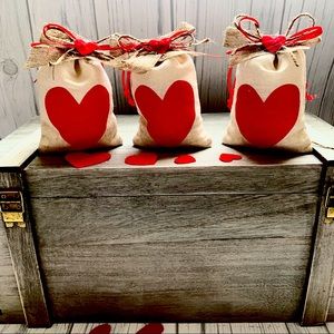 Heart Print Small Tabletop Decorative Stuffed Mesh Sack Set of 3